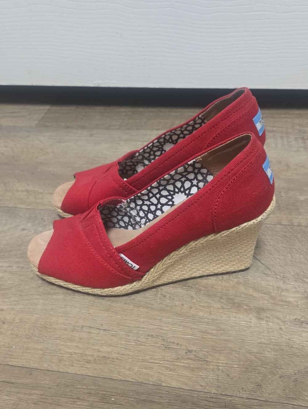 Toms Red Espadrille Wedges